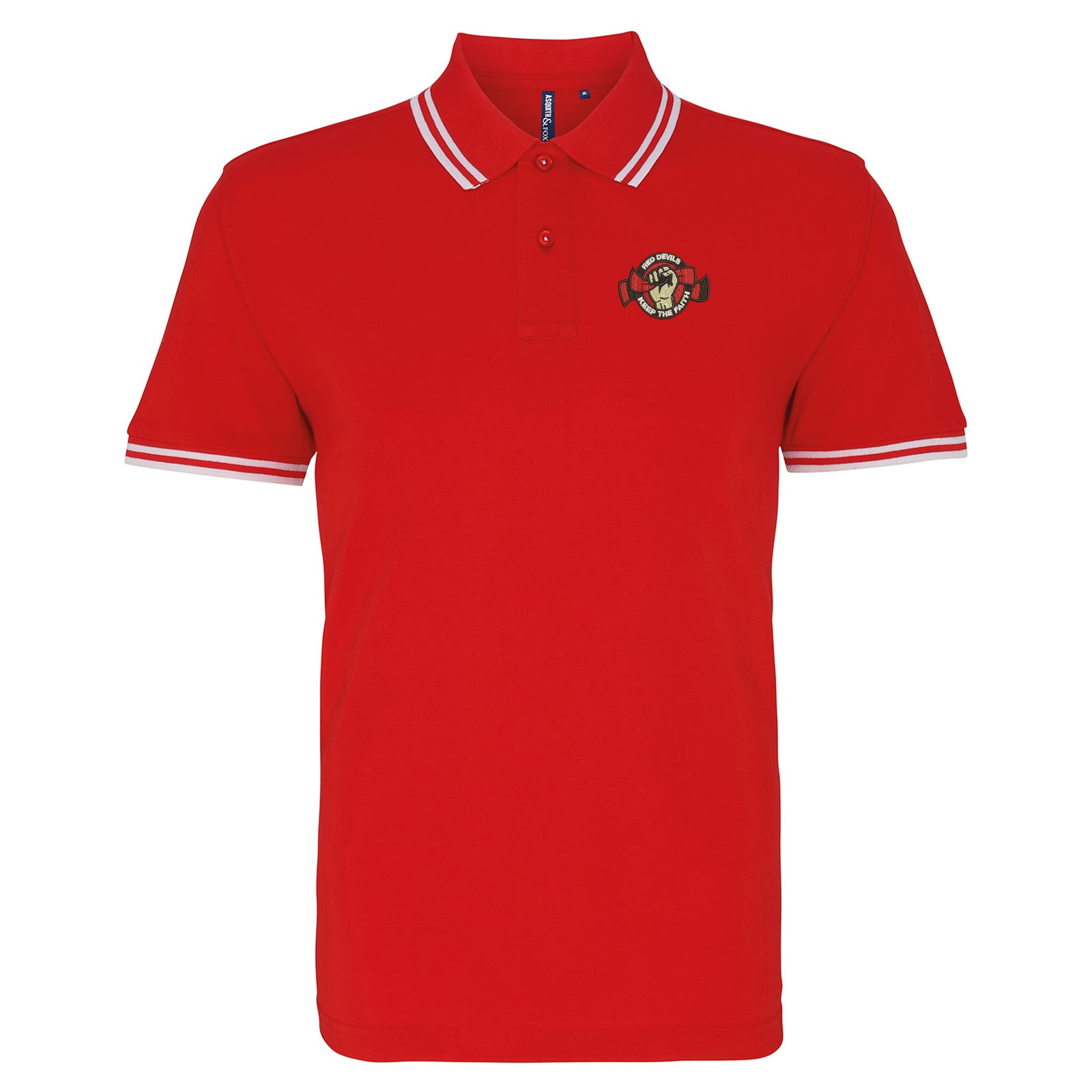 Red Devils Keep The Faith Embroidered Tipped Polo Shirt