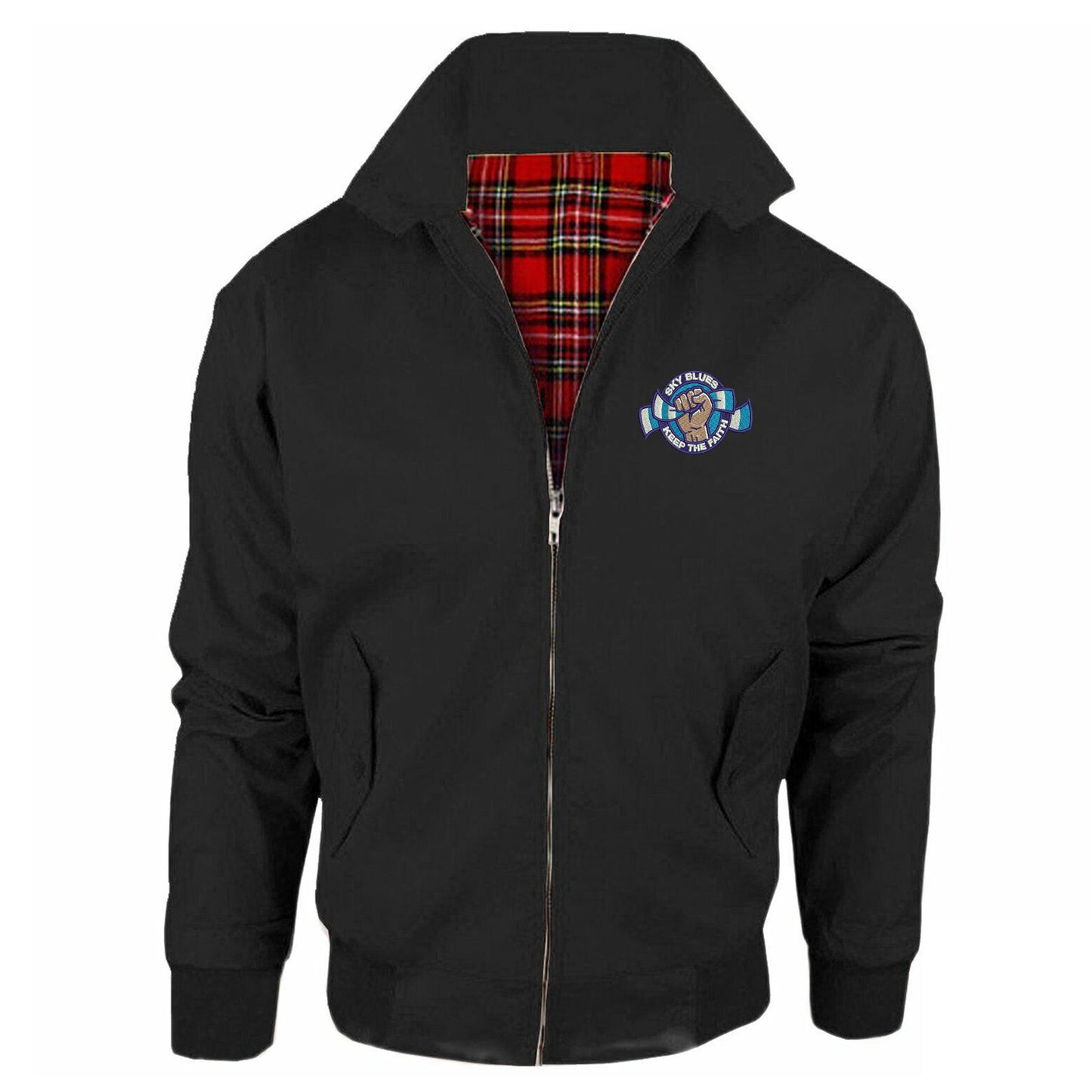 Sky Blues Keep The Faith Embroidered Classic Harrington Jacket