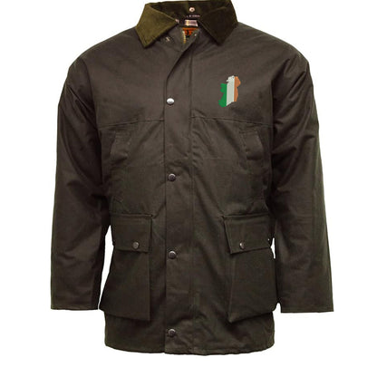 Ireland Flag Map Embroidered Padded Wax Jacket