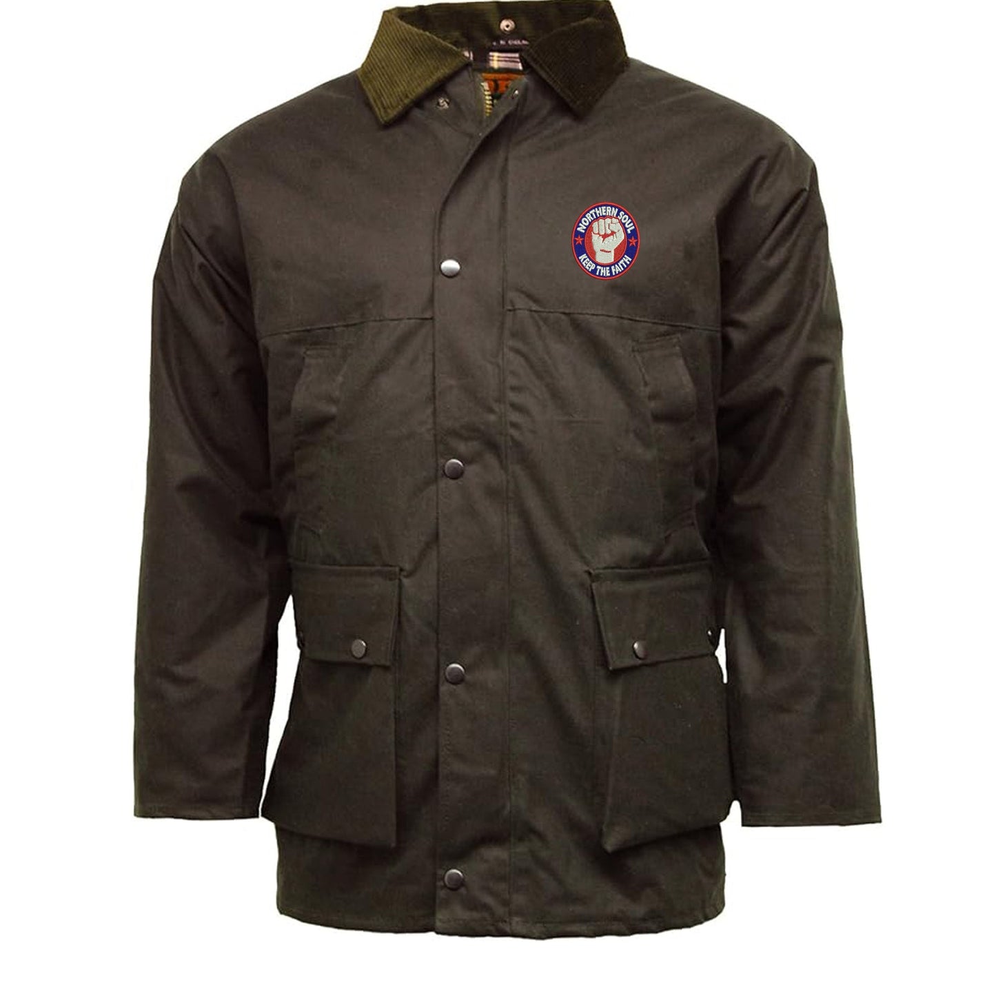 Northern Soul Keep The Faith Embroidered Padded Wax Jacket