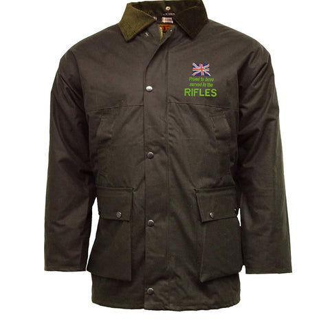 Proud to Have Served in The Rifles Embroidered Padded Wax Jacket