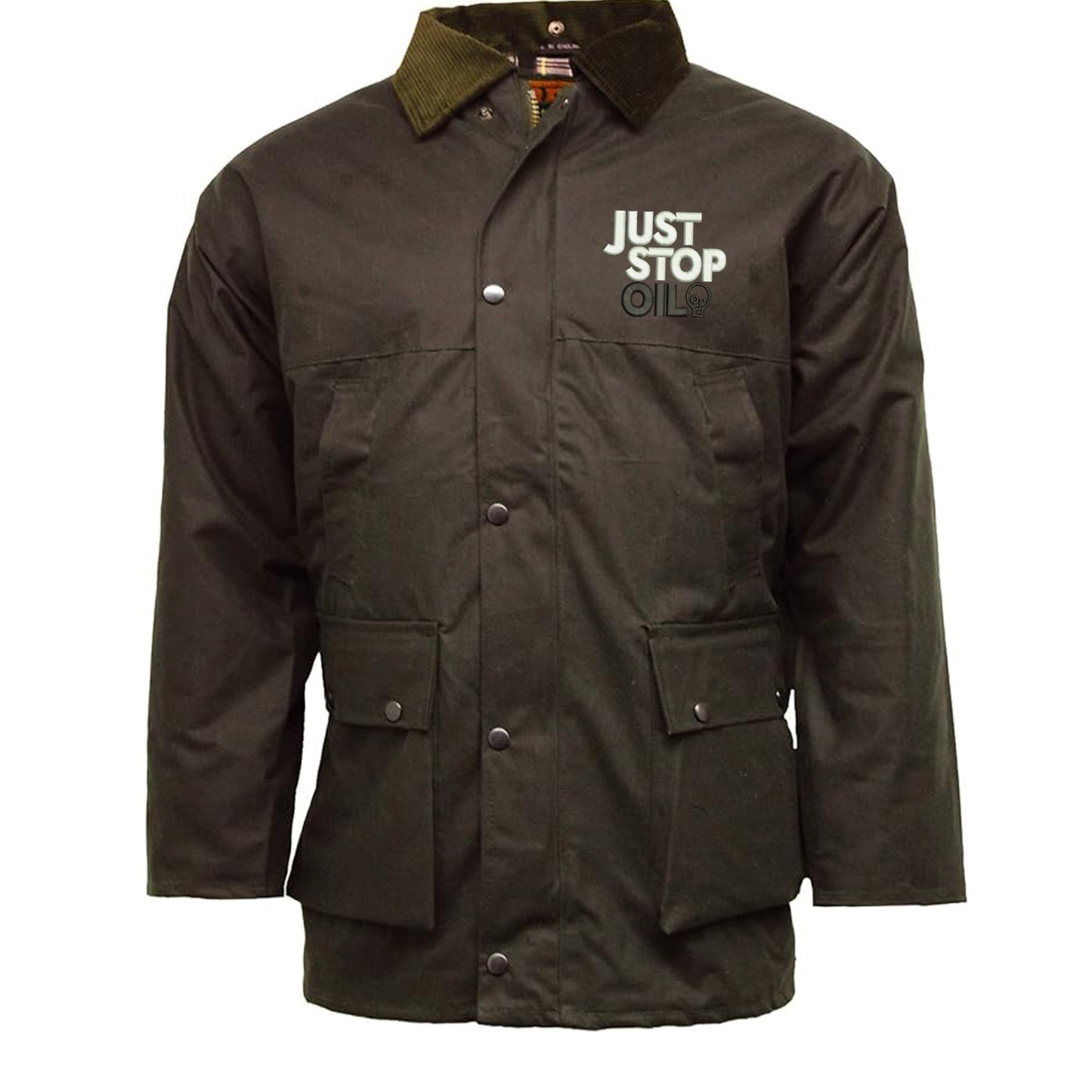 Just Stop Oil Embroidered Padded Wax Jacket