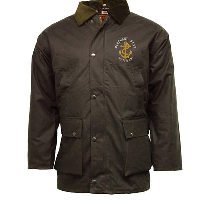 Merchant Navy Veteran Anchor Embroidered Padded Wax Jacket