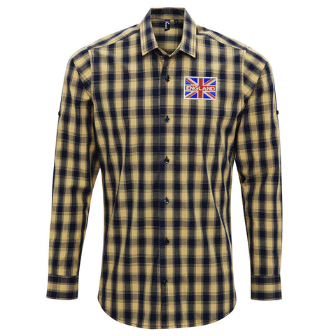 England Coloured Union Jack Embroidered Long Sleeve Mulligan Check Shirt