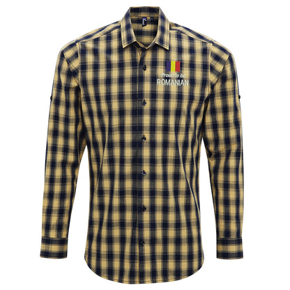 Proud to be Romanian Embroidered Long Sleeve Mulligan Check Shirt