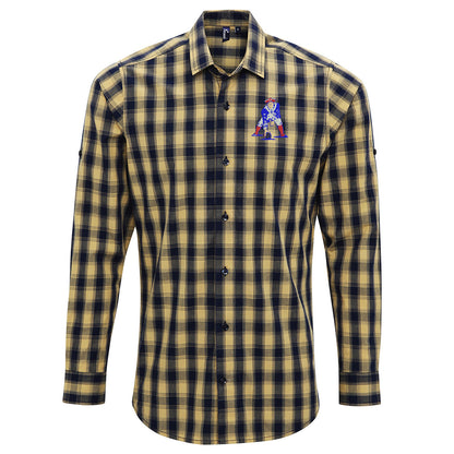 Retro New England Patriots 1972 Embroidered Long Sleeve Mulligan Check Shirt