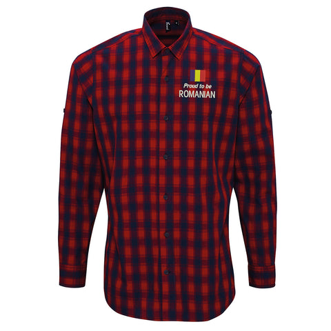 Proud to be Romanian Embroidered Long Sleeve Mulligan Check Shirt