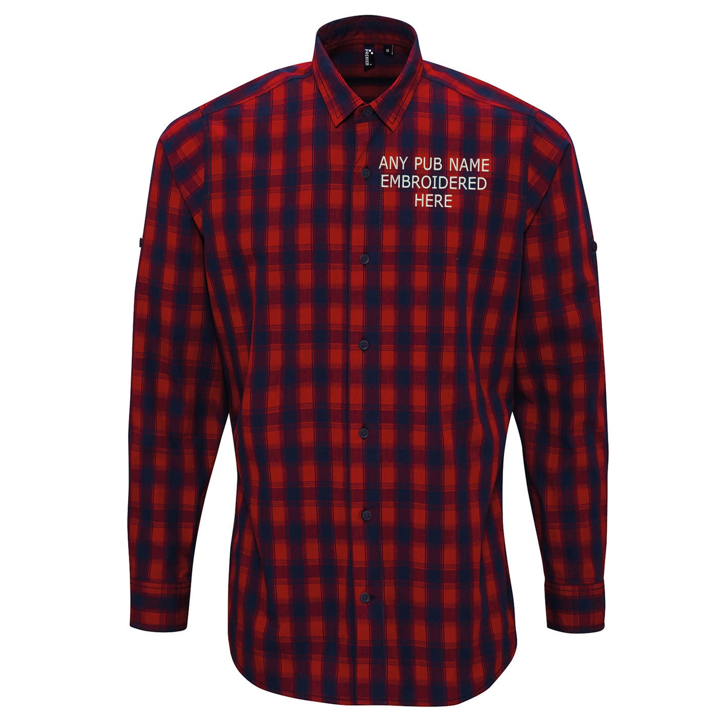 Personalised Embroidered Pub Embroidered Long Sleeve Mulligan Check Shirt