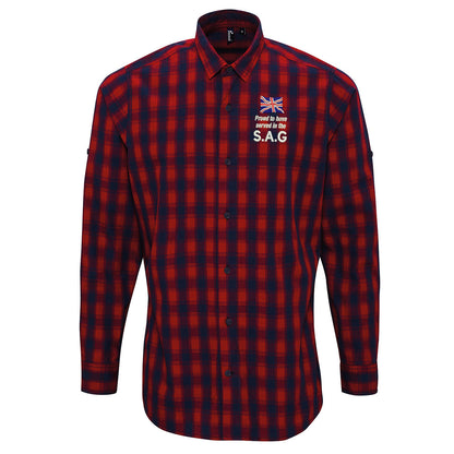 Proud to Have Served in The SAG Embroidered Long Sleeve Mulligan Check Shirt