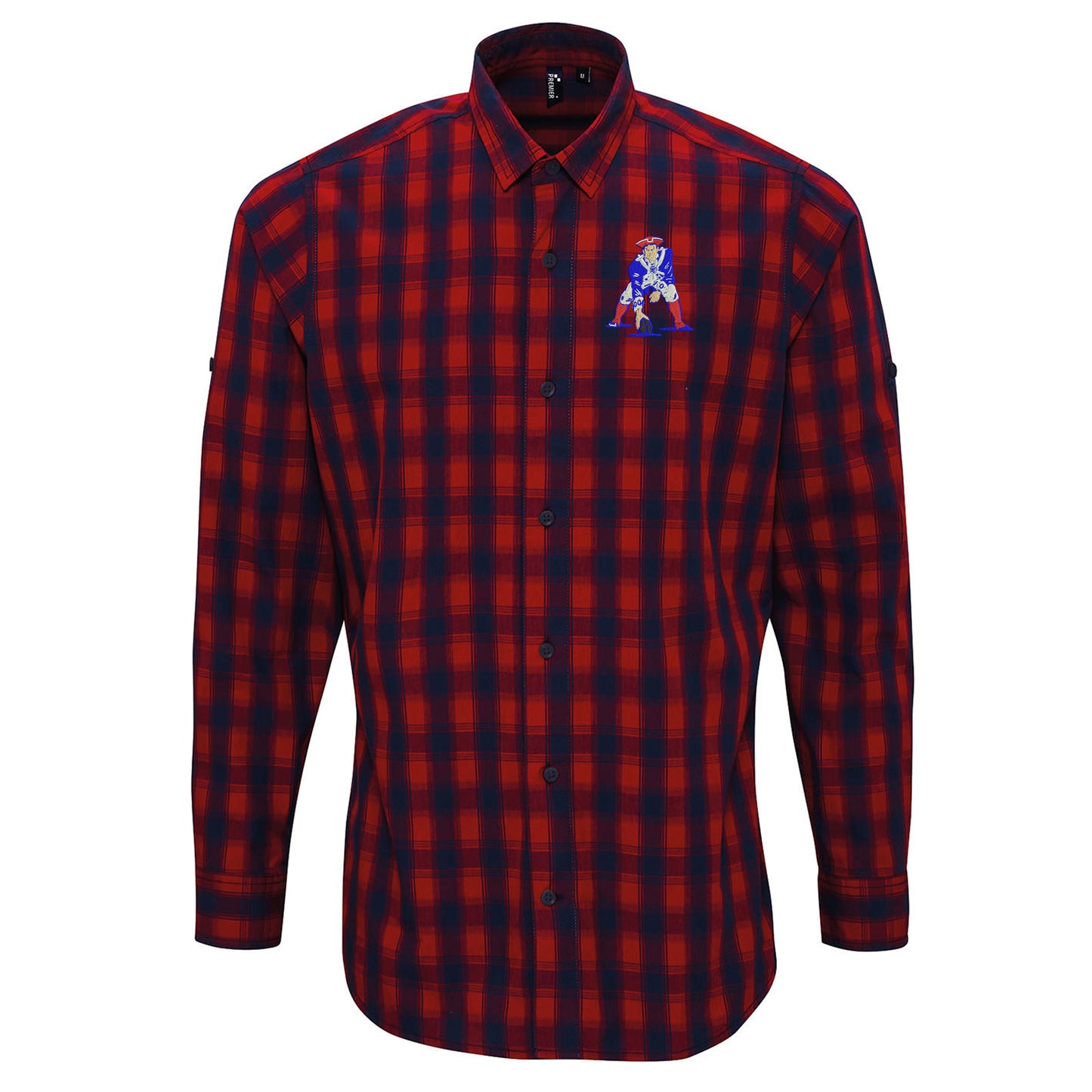 Retro New England Patriots 1972 Embroidered Long Sleeve Mulligan Check Shirt