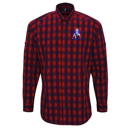 Retro New England Patriots 1972 Embroidered Long Sleeve Mulligan Check Shirt