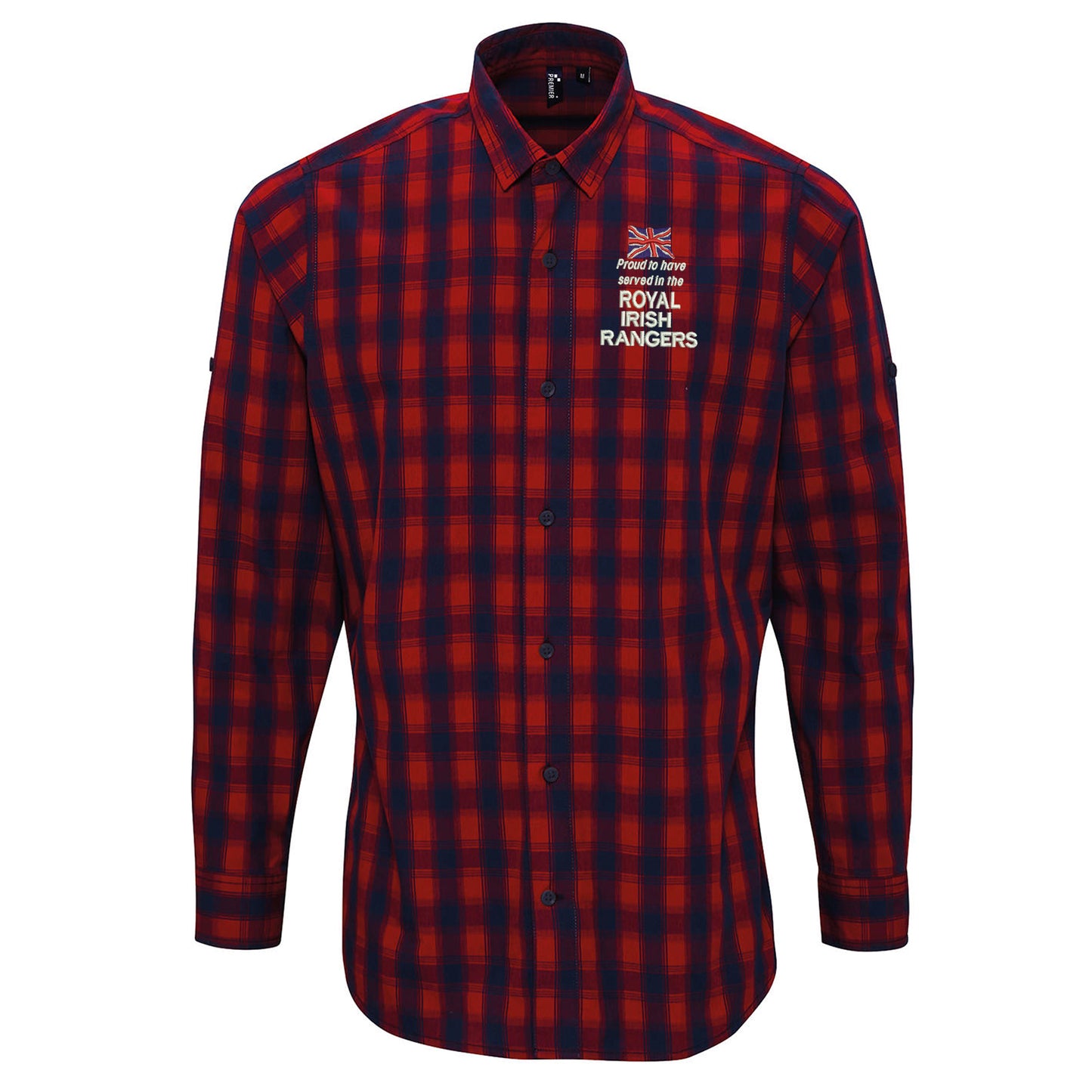 Proud to Have Served in The Royal Irish Rangers Embroidered Long Sleeve Mulligan Check Shirt