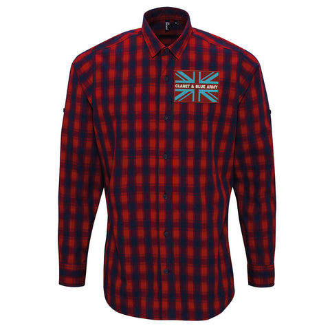 Claret & Blue Army Coloured Union Jack Embroidered Long Sleeve Mulligan Check Shirt