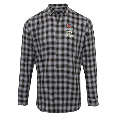 Proud to Have Served in The Royal Irish Rangers Embroidered Long Sleeve Mulligan Check Shirt