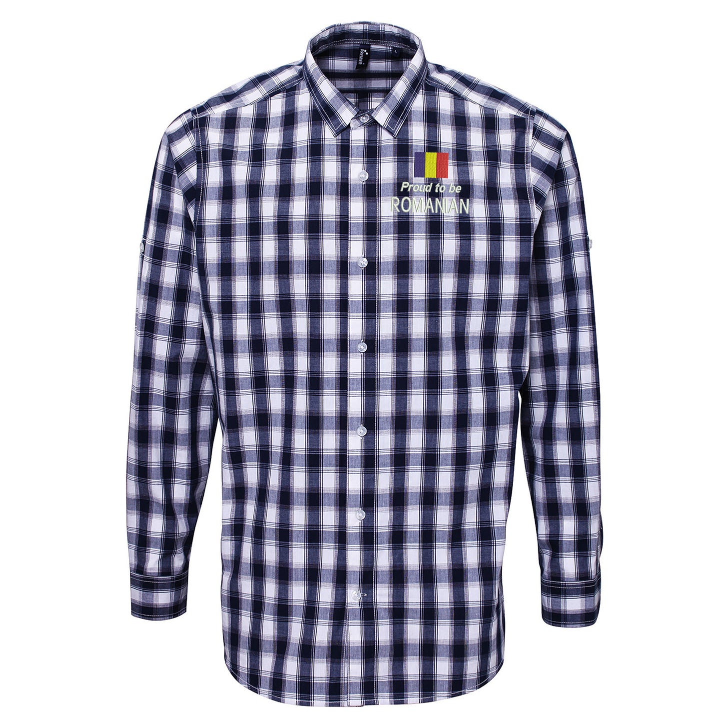 Proud to be Romanian Embroidered Long Sleeve Mulligan Check Shirt