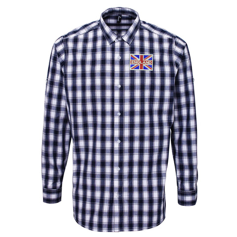 England Coloured Union Jack Embroidered Long Sleeve Mulligan Check Shirt