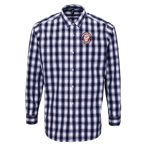 Northern Soul Keep The Faith Embroidered Long Sleeve Mulligan Check Shirt