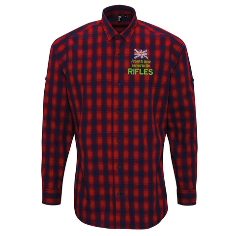 Proud to Have Served in The Rifles Embroidered Long Sleeve Mulligan Check Shirt