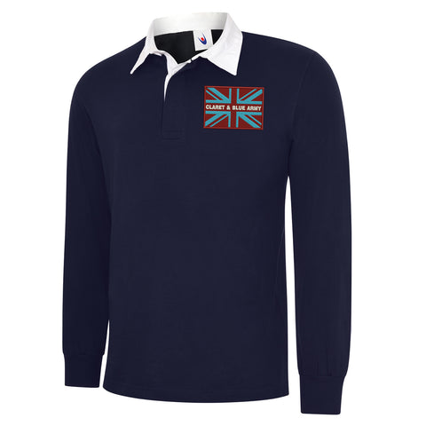 Claret & Blue Army Coloured Union Jack Embroidered Classic Rugby Shirt