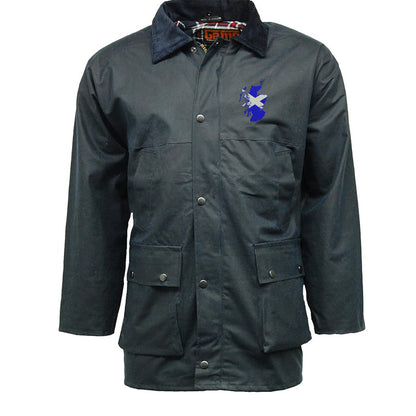 Scotland Flag Map Embroidered Padded Wax Jacket