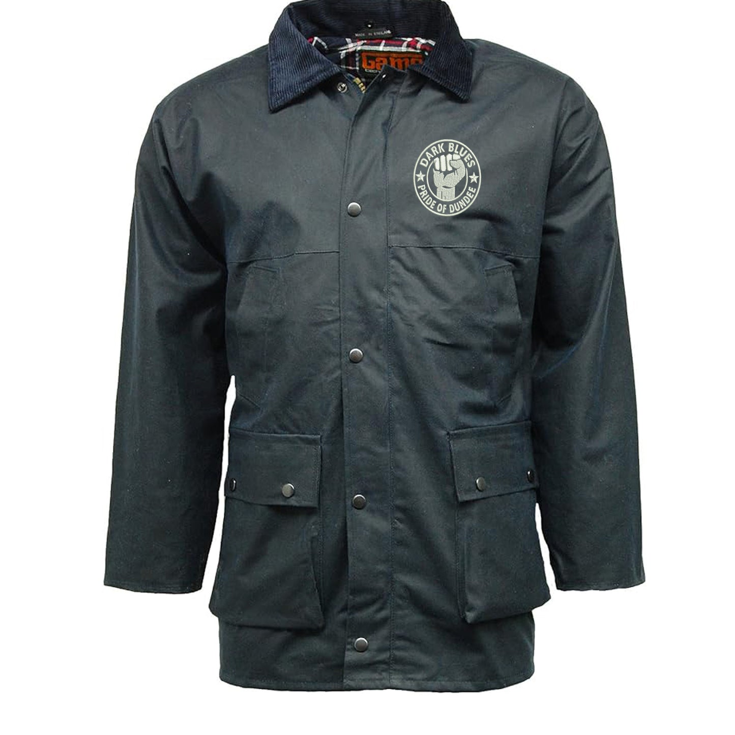 Dark Blues Pride of Dundee Embroidered Padded Wax Jacket