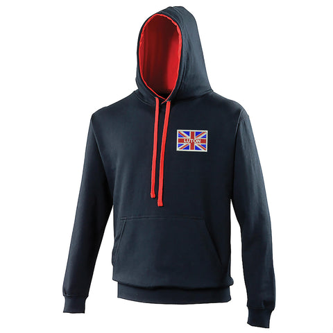 Luton Coloured Union Jack Embroidered Contrast Hoodie