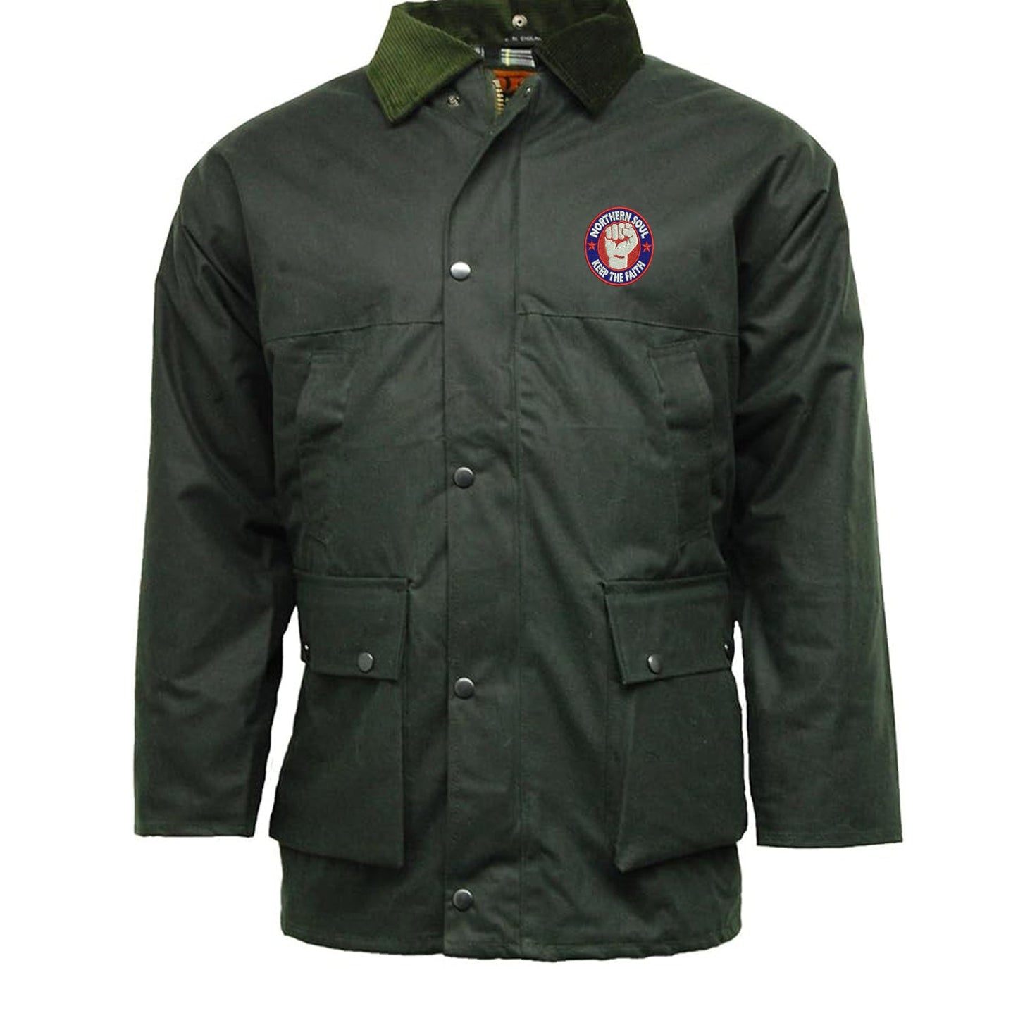 Northern Soul Keep The Faith Embroidered Padded Wax Jacket