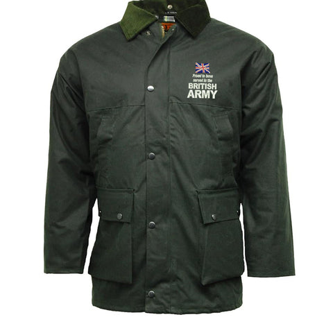 Proud to Have Served in The British Army Embroidered Padded Wax Jacket