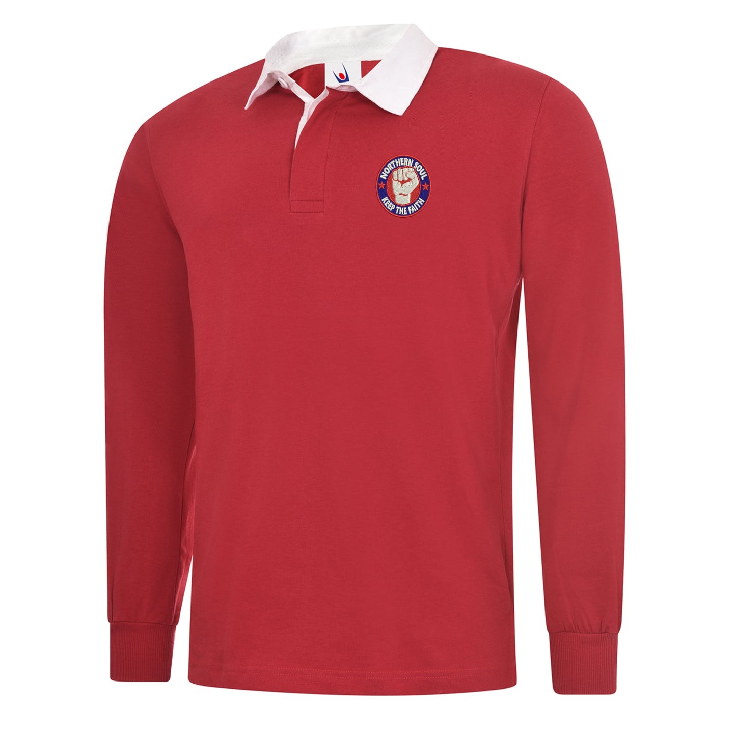 Northern Soul Keep The Faith Embroidered Long Sleeve Rugby Shirt