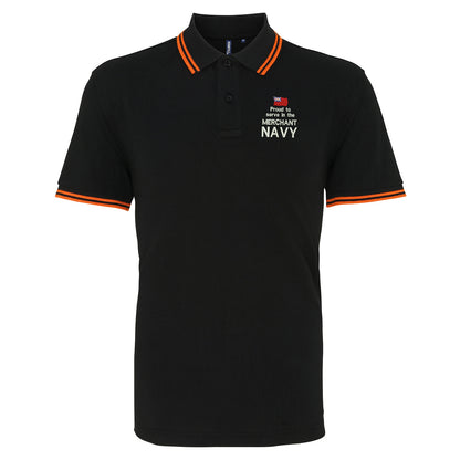 Proud to Serve in The Merchant Navy Embroidered Tipped Polo Shirt