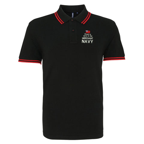 Proud to Serve in The Merchant Navy Embroidered Tipped Polo Shirt