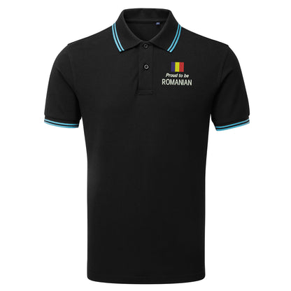 Proud to be Romanian Embroidered Tipped Polo Shirt