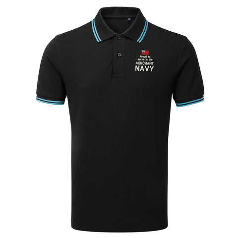 Proud to Serve in The Merchant Navy Embroidered Tipped Polo Shirt