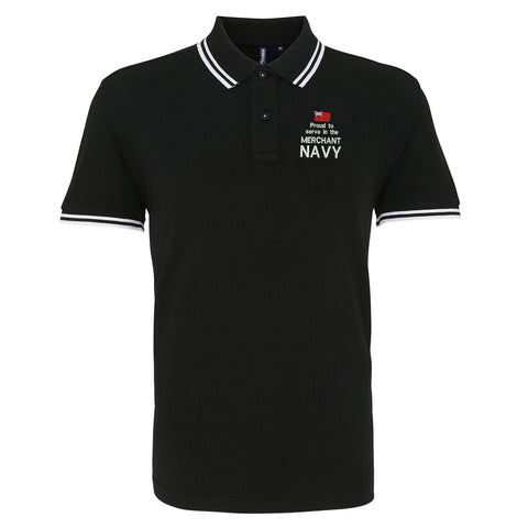 Proud to Serve in The Merchant Navy Embroidered Tipped Polo Shirt