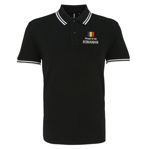 Proud to be Romanian Embroidered Tipped Polo Shirt