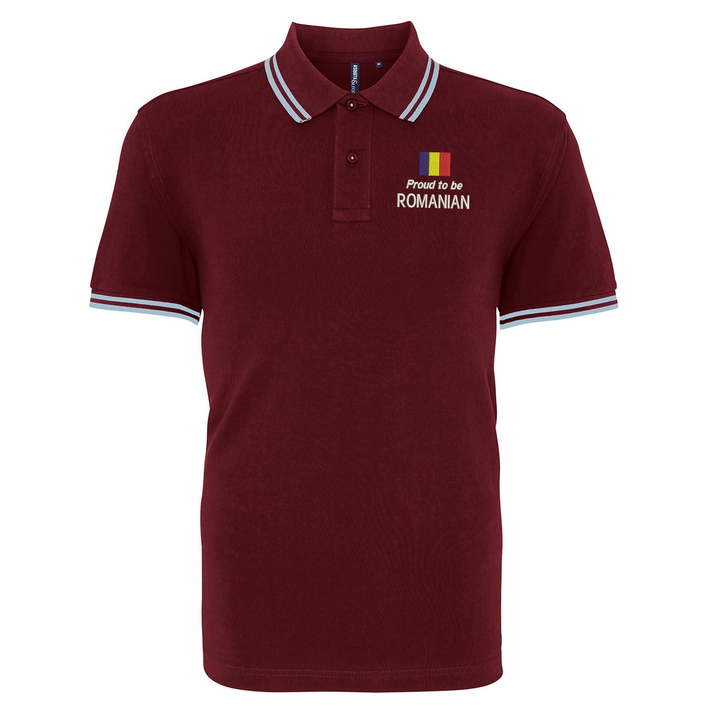 Proud to be Romanian Embroidered Tipped Polo Shirt