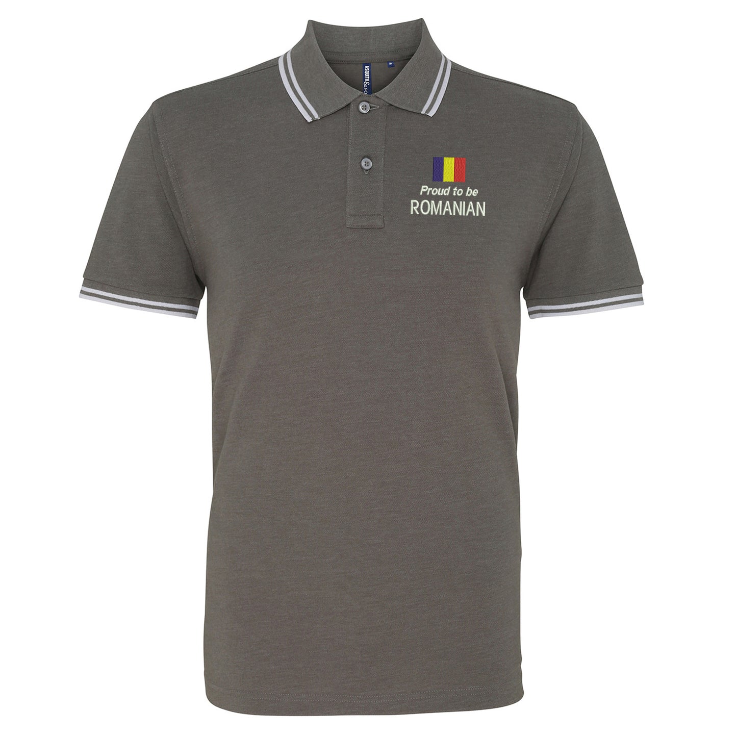 Proud to be Romanian Embroidered Tipped Polo Shirt