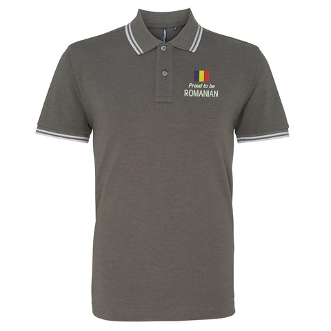 Proud to be Romanian Embroidered Tipped Polo Shirt