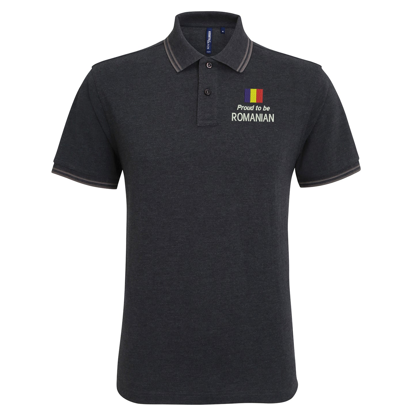 Proud to be Romanian Embroidered Tipped Polo Shirt