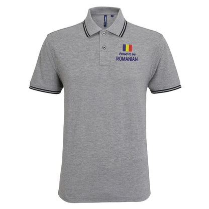 Proud to be Romanian Embroidered Tipped Polo Shirt