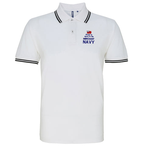 Proud to Serve in The Merchant Navy Embroidered Tipped Polo Shirt