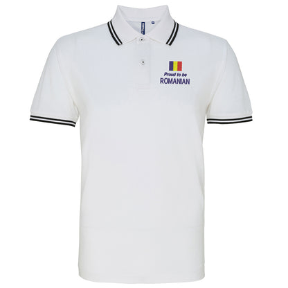 Proud to be Romanian Embroidered Tipped Polo Shirt