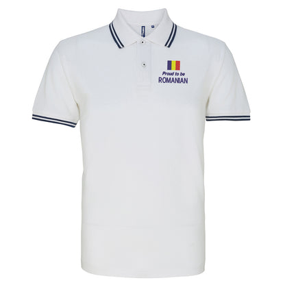 Proud to be Romanian Embroidered Tipped Polo Shirt