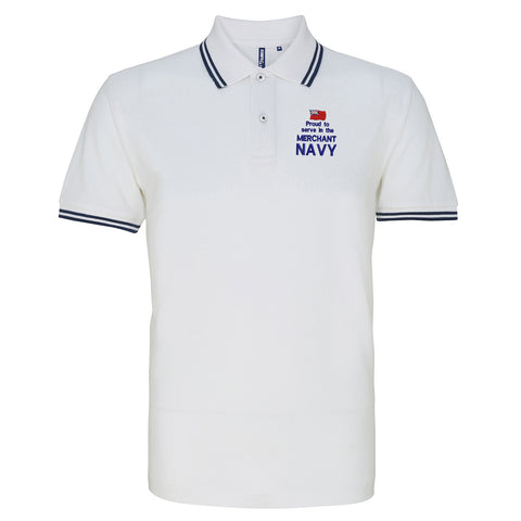 Proud to Serve in The Merchant Navy Embroidered Tipped Polo Shirt