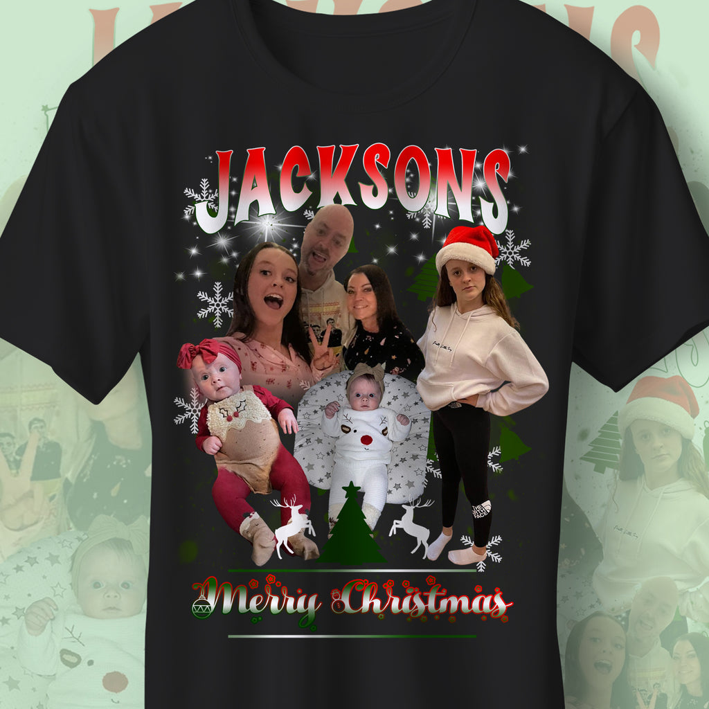 Custom Christmas Bootleg T Shirt Personalised with Your Photographs & Text