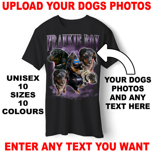 Personalised Unisex Dog Bootleg T-Shirt with Your Dog's Name & Photographs