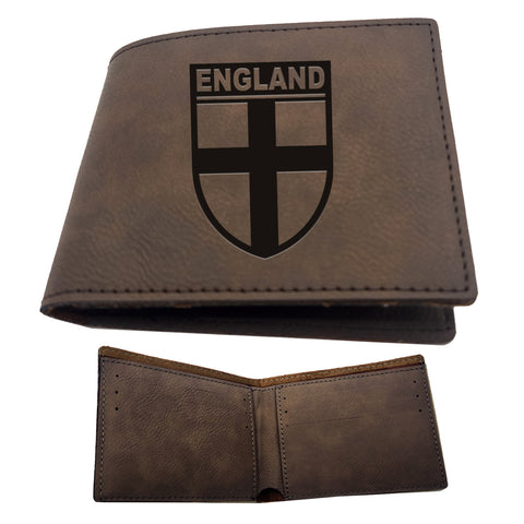 Flag of England Shield Leather Engraved Wallet