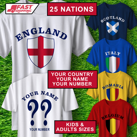 Personalised National Football Team T-Shirt with any Number & Name