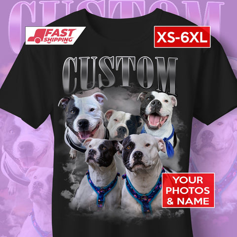 Personalised Dog Bootleg T-Shirt with Your Dog's Name & Photographs