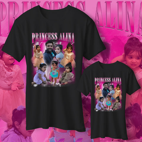 Matching Adult & Child Personalised Bootleg T-Shirts Printed with Your Photographs & Text